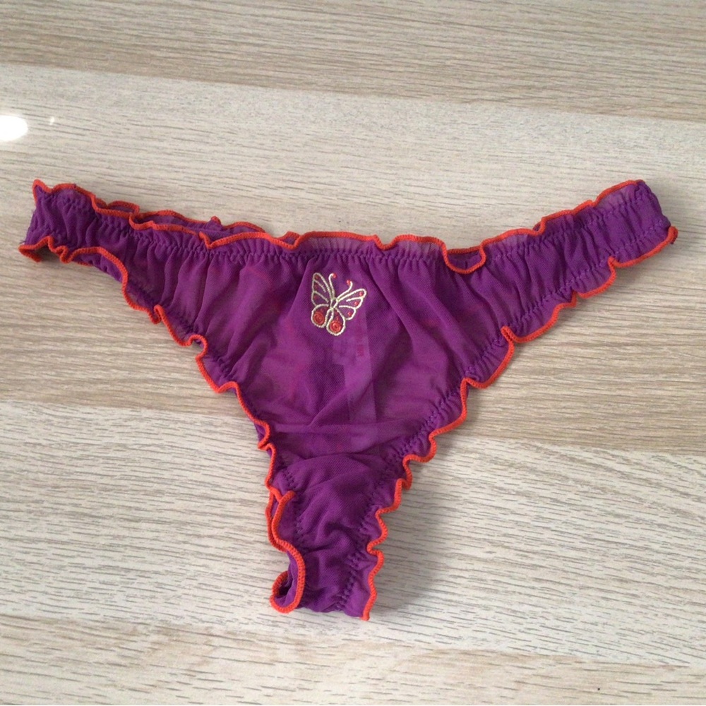 Out From Under Scrunchy Mesh Thong with Butterfly Accent